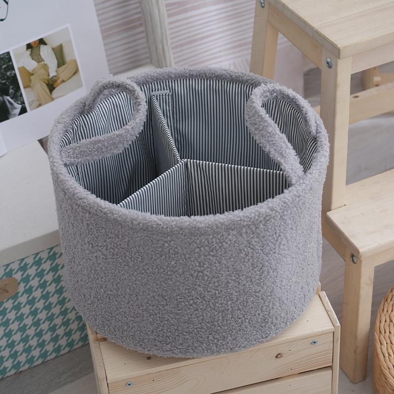 

1pcs Round Storage Basket Solid Color Minimalist Large Capacity Organizer with Handle Portable Laundry Bin сірий