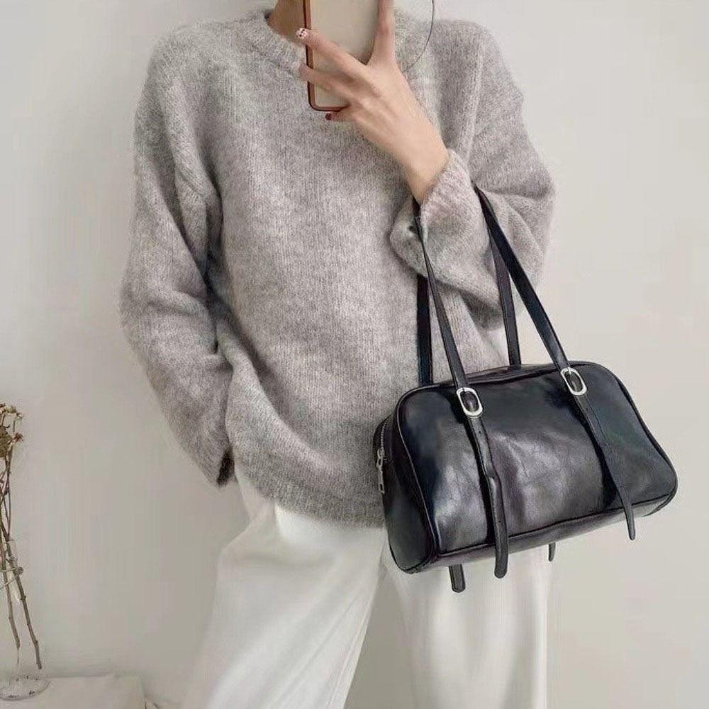 

Сумка подмышку в корейском стиле, большая вместимость, плечевая сумка из искусственной кожи, ретро женская сумочка на каждый день чёрный