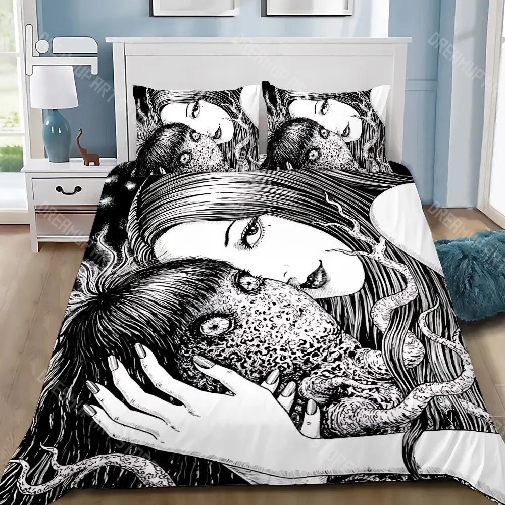 Thriller Manga Duvet Pillowcase Bedding Set Boy Junji Ito Tomie Girl Bedroom Decoration Children Gift Single Double Large Size