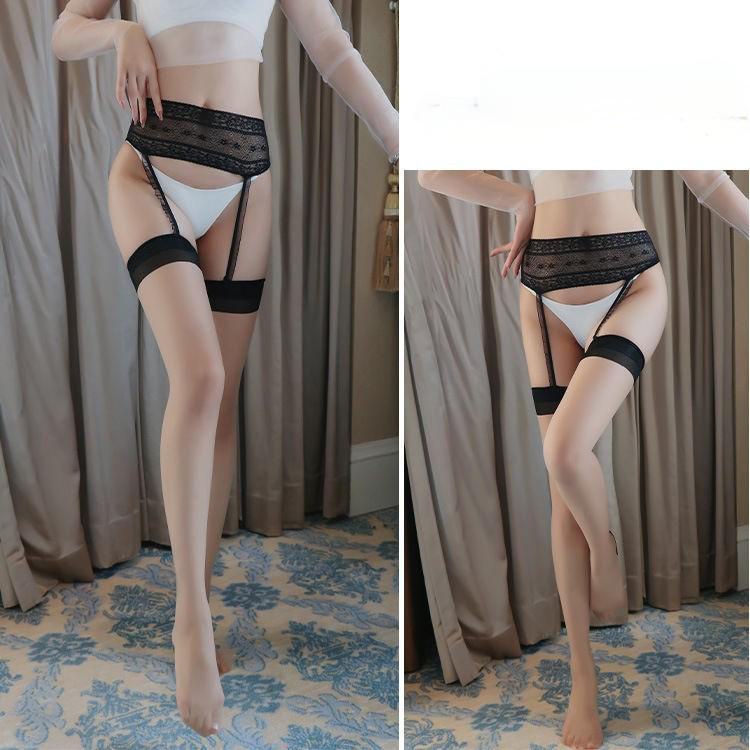 Sexy Black Silk Contrast-Edge Garter Stockings: Ultra-Thin Hand-Torn Women's One-Piece Stockings