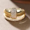 Huitan Geometric Design Women Ring Gold Color Noble Wedding Engagement Accessories Special Elegant Jewelry for Party with CZ