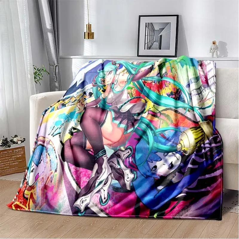 Anime Vocaloid Girl Blanket Kawaii Miku Lightweight Soft Throw Blanket Flannel Bedspread Sofa Cover Gift for Children