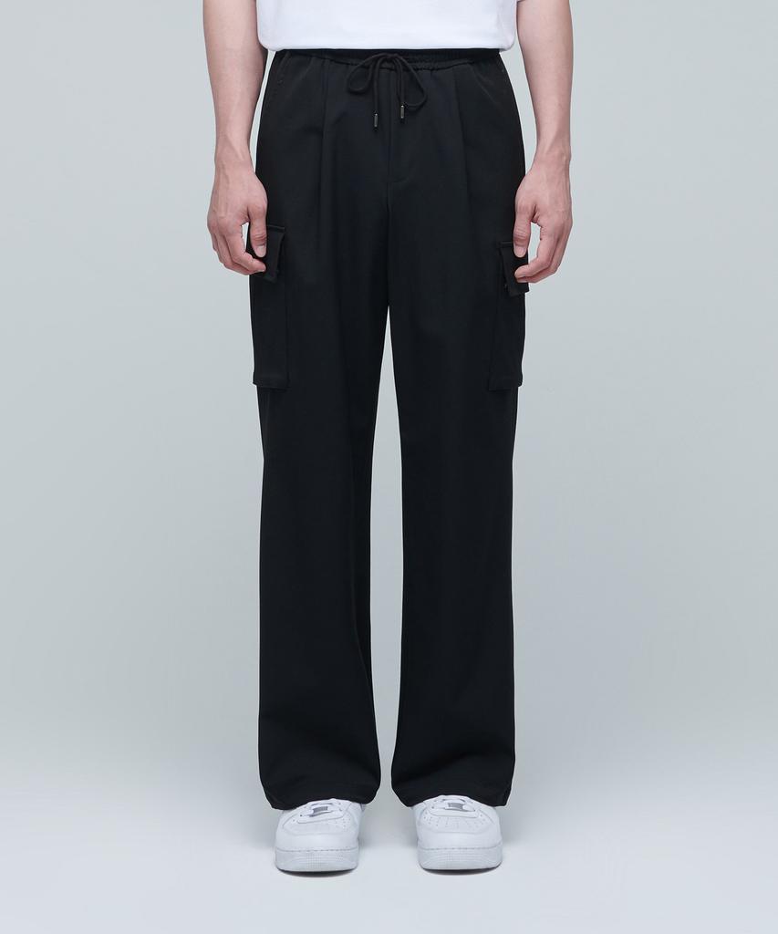 MUSINSA STANDARD Wide Elastic Cargo Slacks [Black]