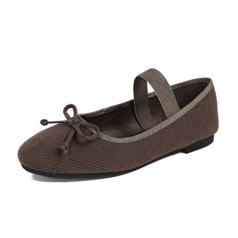 666-8 Large Size Shoes 41-43 Bow Elastic Band Mary Jane Flat Ballet Shoes Women's Single Shoes