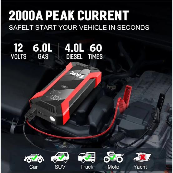 EAFC 12V Car Jump Starter PowerBank2000A /1200A Portable Car Battery Booster Charger Starting Device Emergency Start-up Lighting