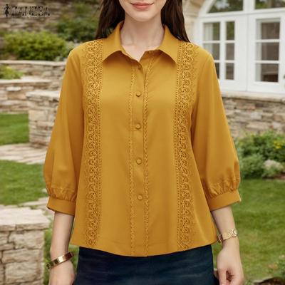 Camicetta Casual da Donna con Collo a Revers e Maniche a 3/4 Giuntata