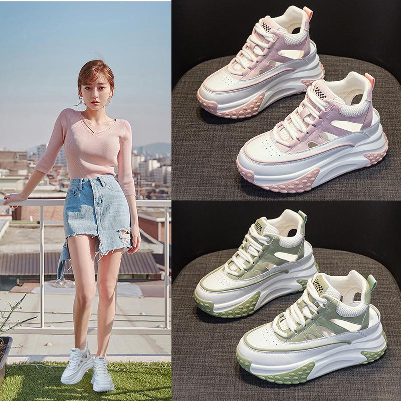 Leather hollow dad shoes women's summer 2025 new lightweight inner height increase casual fashion sports shoes platform sandals