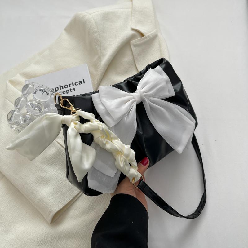 Lovely Bow Handbags for Girls Ladies Fashi Pleated Shoulder Bags for Women Simple Design Female Underarm Bag Casual Tote Purse