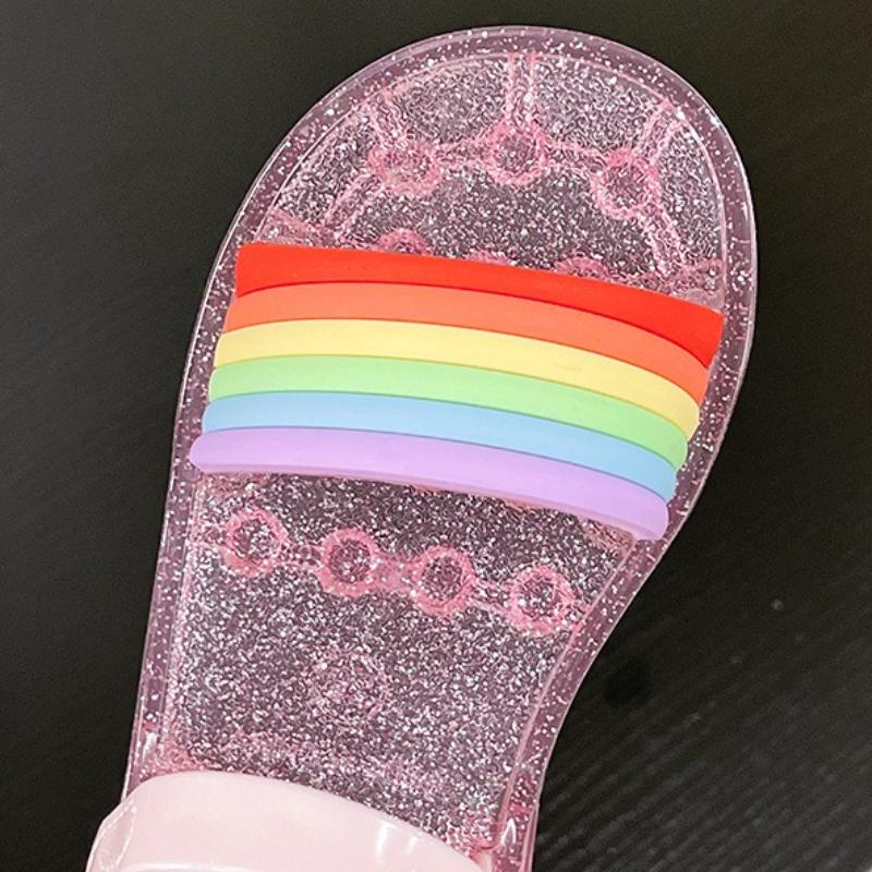Princess Sandals Summer New Versatile Girl Shoe Rainbow Jelly Soft Sole Comfort Child Sandals Crystal Flat Roman Beach Shoe 2025