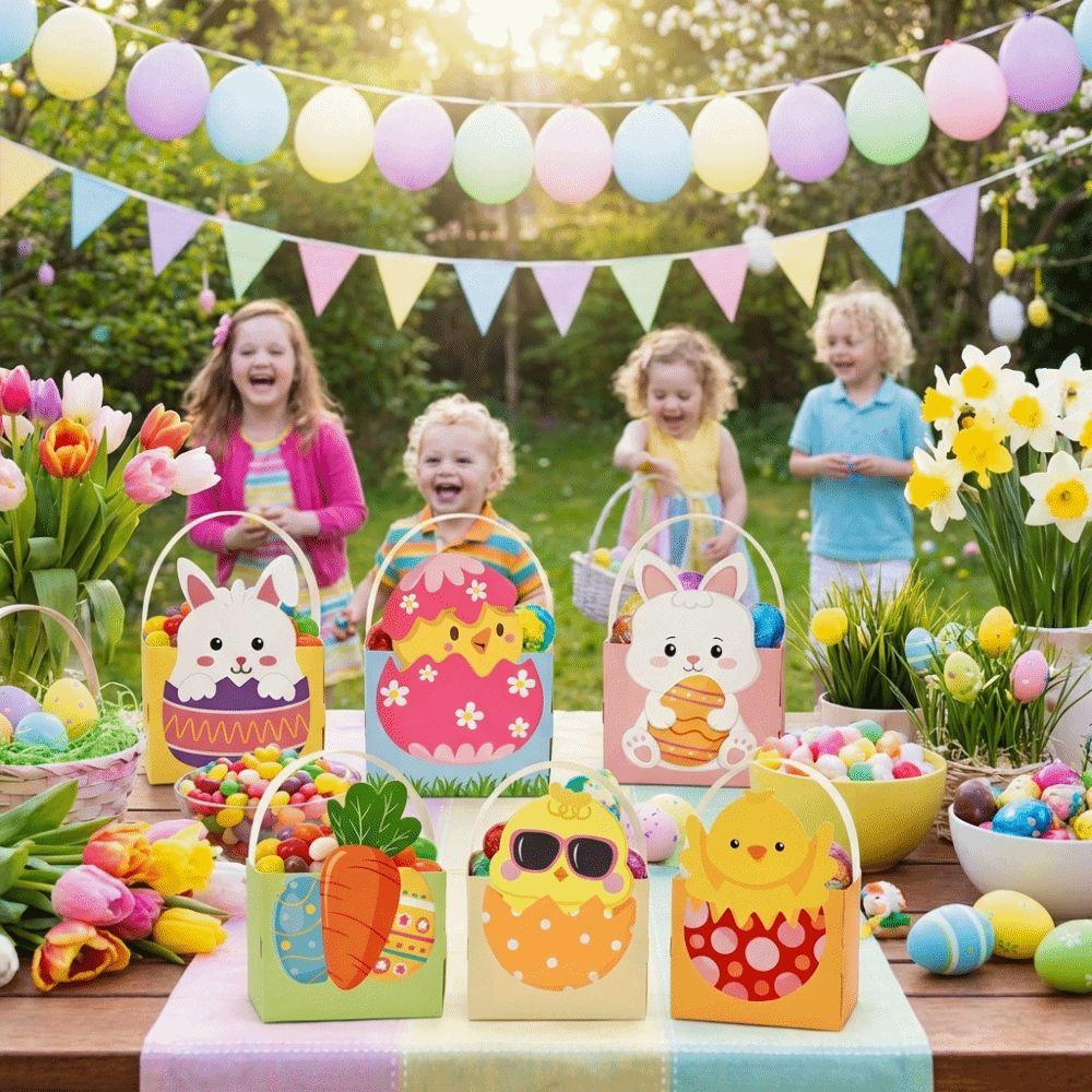 6pcs Egg Rabbit Carrot Basket Gift Box with Handle Easter Paper Boxes  Spring Parties