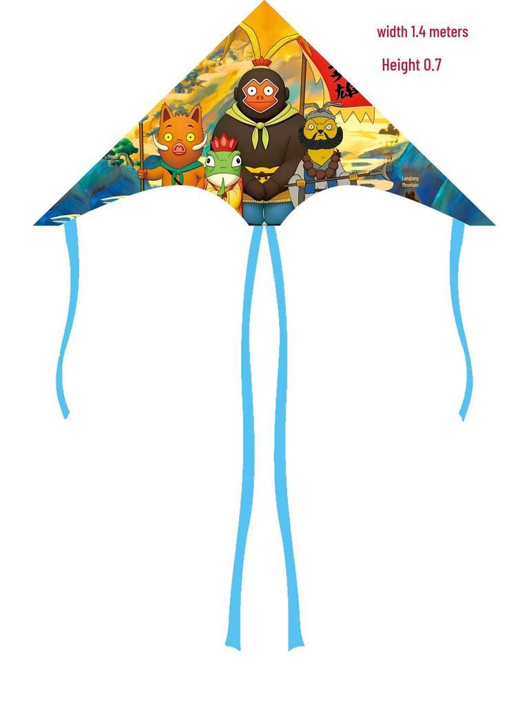 Weifang Cartoon Delta Double-Tail Kite: Handmade, Plaid, Easy-Fly, Curved Edge, Outdoor Toy for Kids