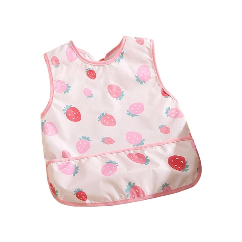 Absorbent Baby Weaning Bib with Food Catcher Pocket for Convenient Eating Machine Washable Reversible Feeding Apron