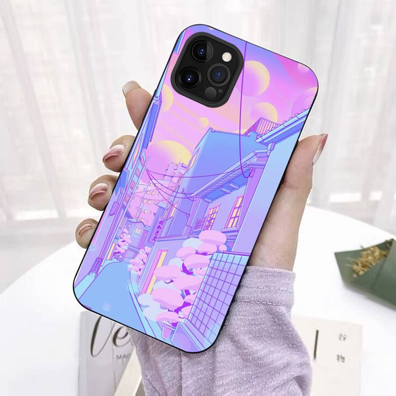 Japanese Anime Hand Painted House scenery Phone Case for iPhone 11 12 13 Mini Pro Max 8 7 6 6S Plus X 5 SE 2020 XR XS Funda Case