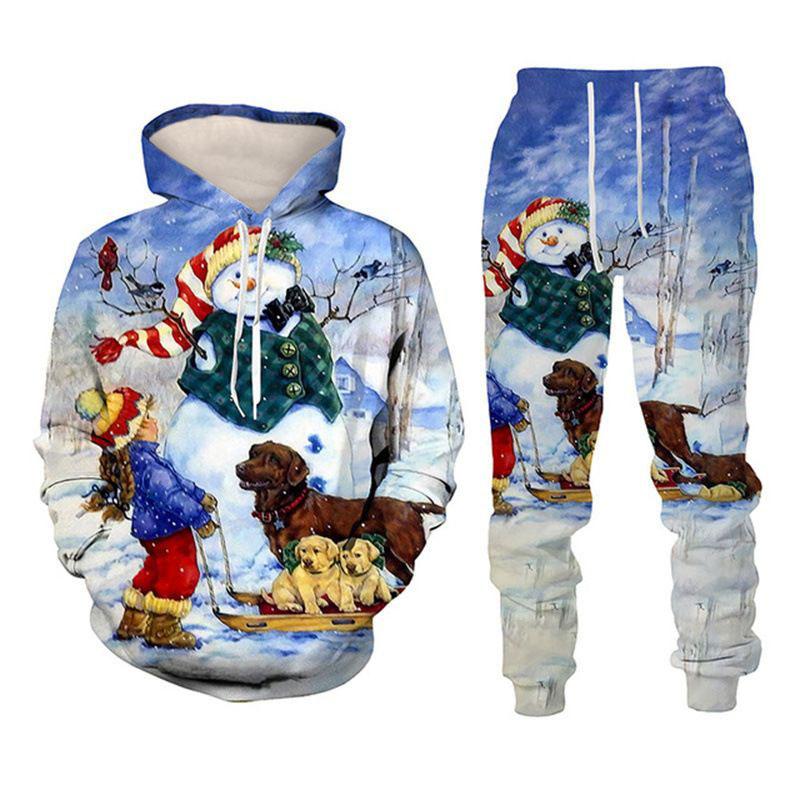 3D Print Hoodies Suit Christmas Santa Claus Man Woman Tracksuit Pants 2pcs Sets New Year Holiday Party Casual Pullover Oversized