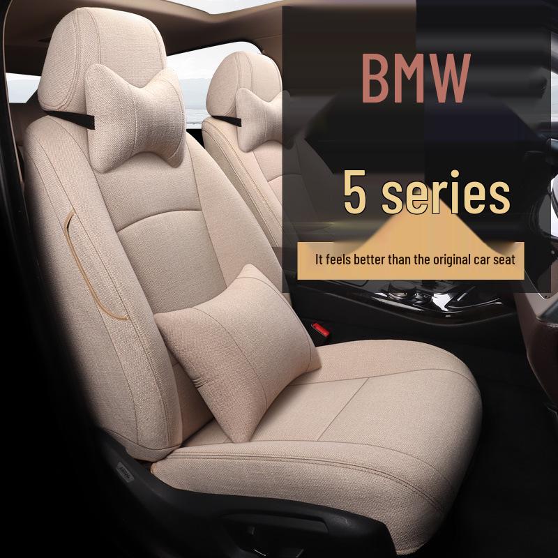 BMW 5 Series Universal Linen Car Seat Cushion - Full Coverage for New Models, 5-Seater Four Seasons Set.