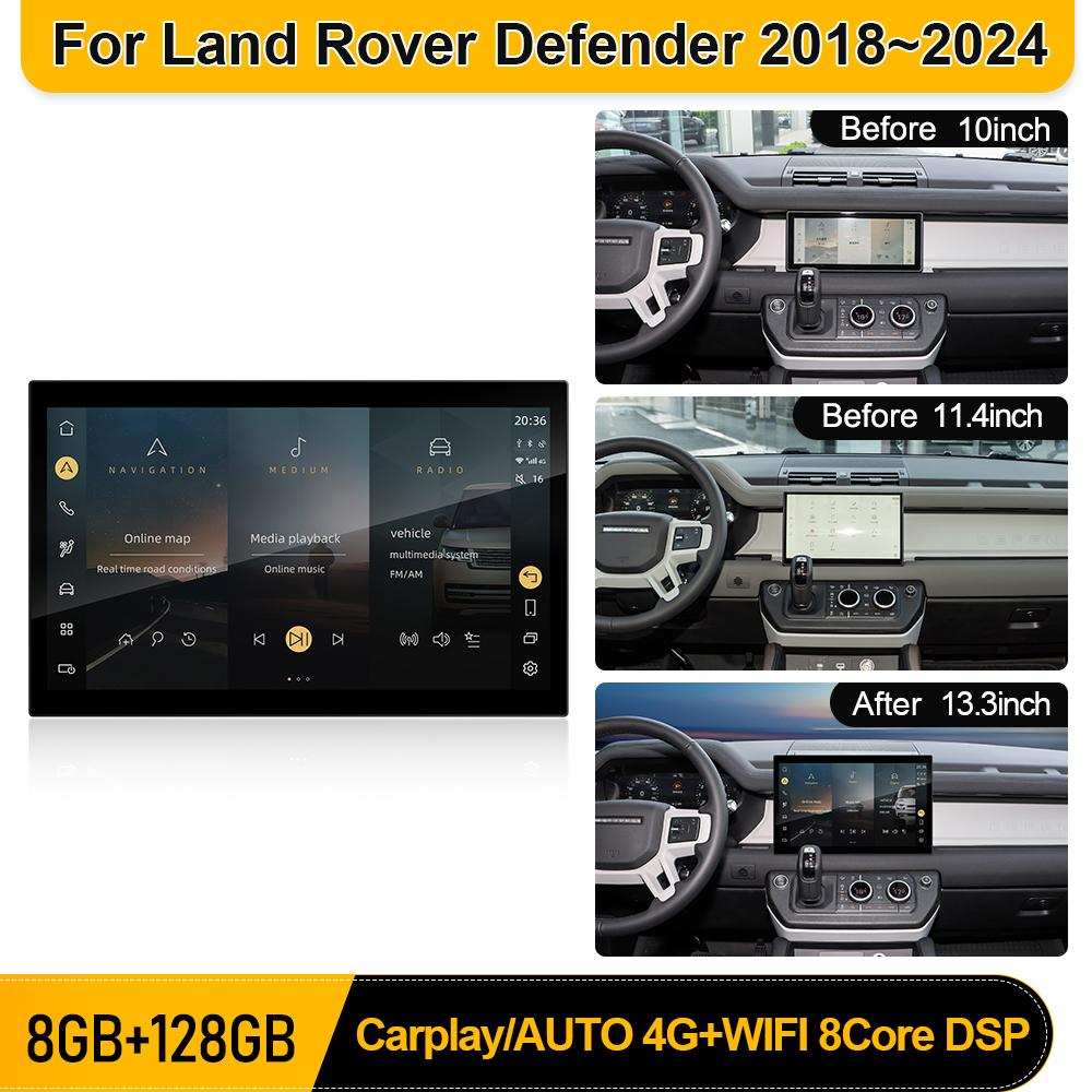 

13.3 Curved HD Touch Screen Car Radio For Land Rover Defender 90/110/130 L663 2018-2024 Android Auto Carplay Multimedia Player Eight Core