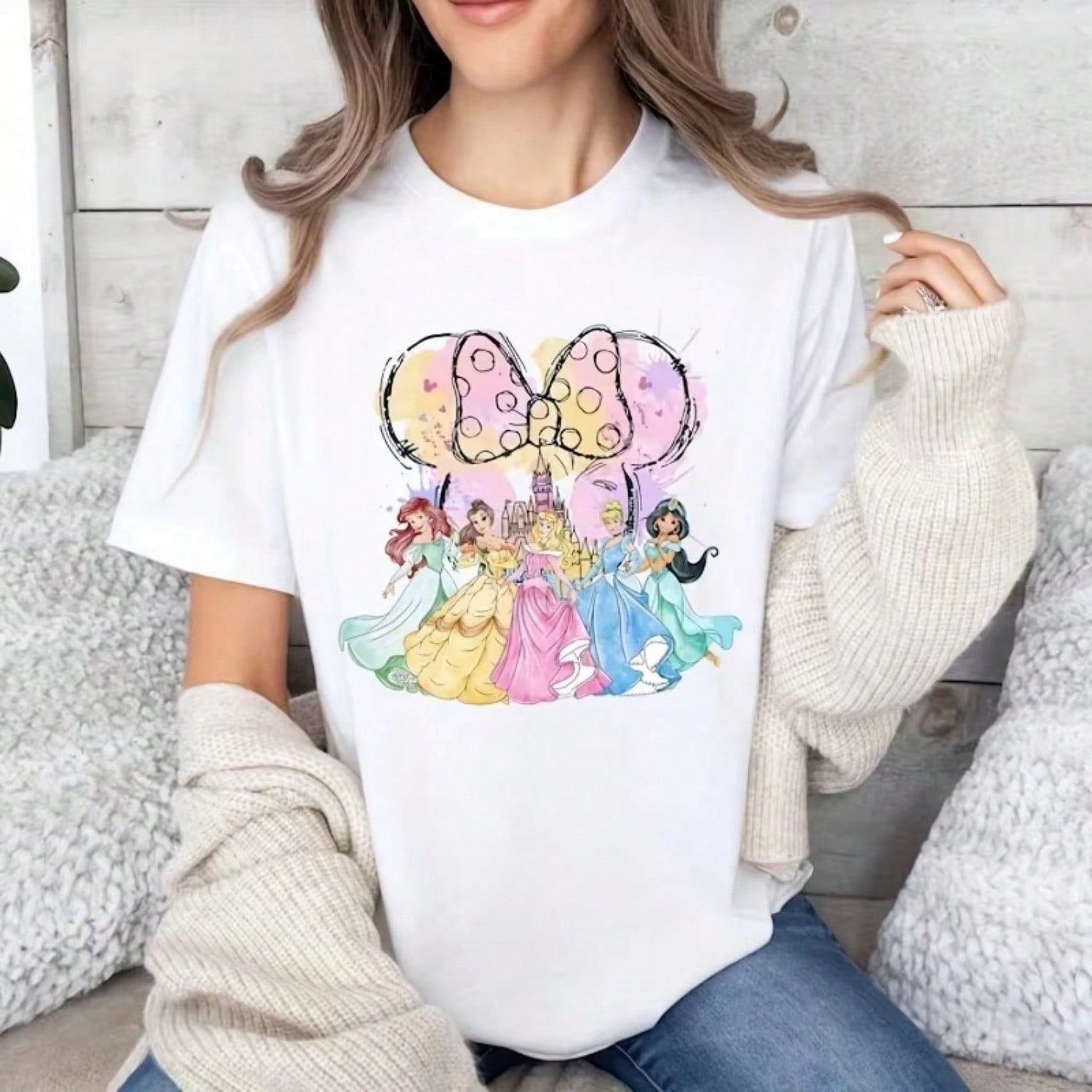 Princess Shirt Watercolor Castle T-Shirt Vacation Princess Sportswear Girl Travel Princess Castle T-Shirt Wounisex s Y2k T-Shirt S разноцветный