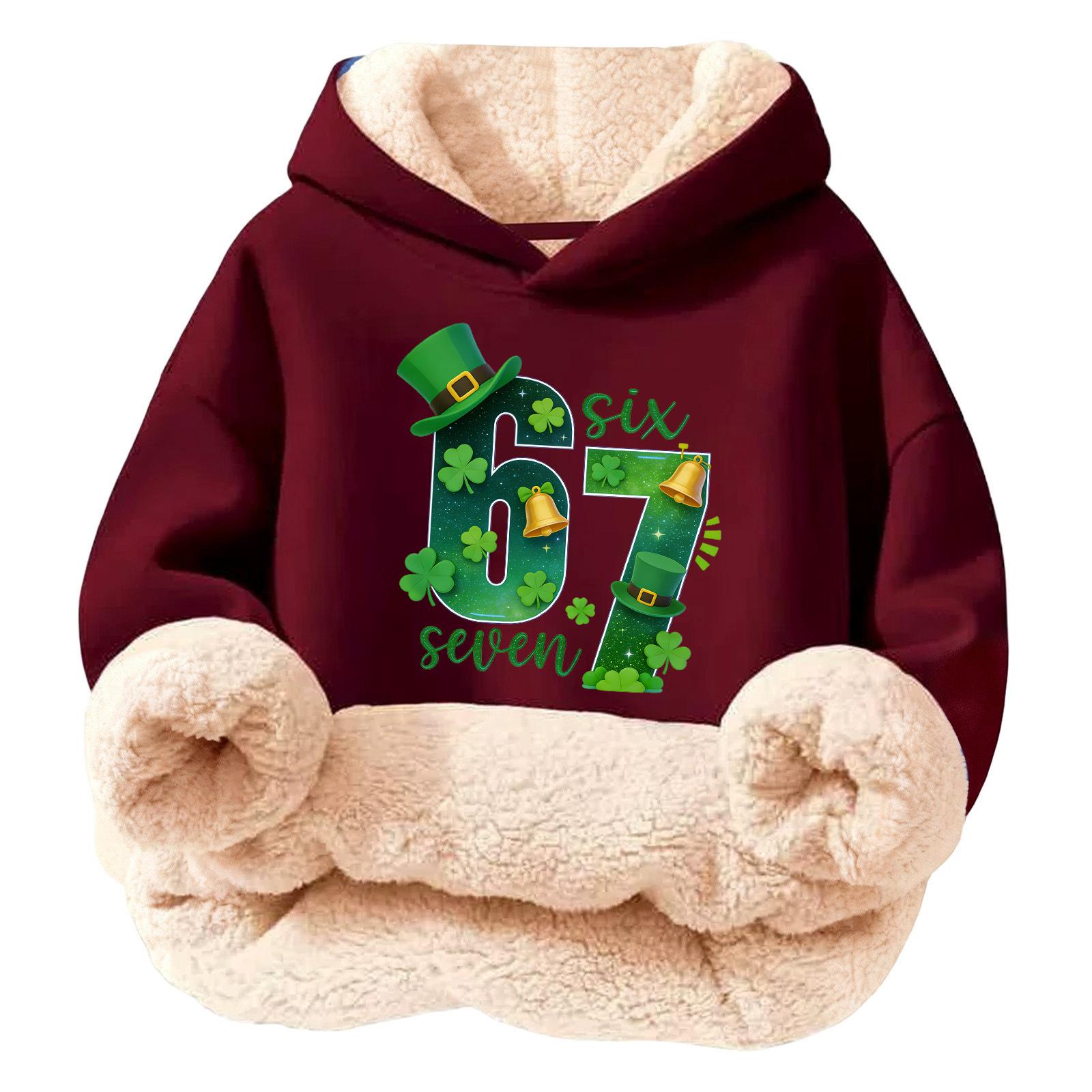 

Children s Fashionable Printing Casual Fleece Hooded Loose Fit Hoodie Without Pockets 170 винний
