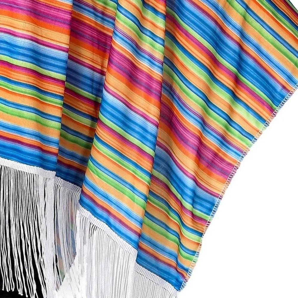 Lightweight Mexican Poncho Tassel Trim Performance Costume Cape Ethnic Style Cloak  Mexican Fiesta