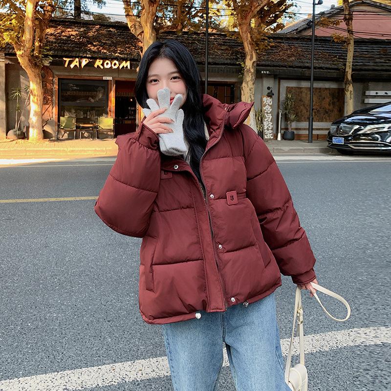 Wind Short Hooded Small Down Cotton Clothes Women's Simple Loose Version Zipper Bread Clothes Cotton Jacket
