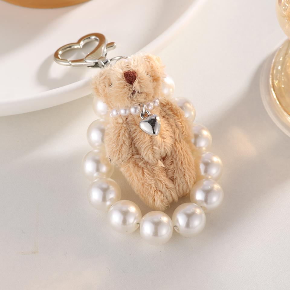 Cute Imitation Pearl Bear Doll Pendant Fashion Mobile Phone Decorative Accessories Girls Gift Bag Charm