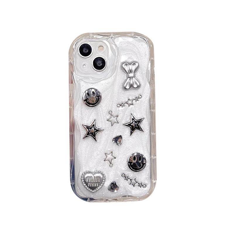 For Apple 17Promax Glue All-inclusive Mobile Phone Case for IPhone15 Smiley Face 14 Bow 13 Star Love