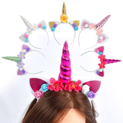 Arco-íris Unicórnio Chifre Faixa de Cabelo Crianças Chiffon Flor Faixa de Cabelo Glitter Faixa de Cabelo Acessórios para Cabelo