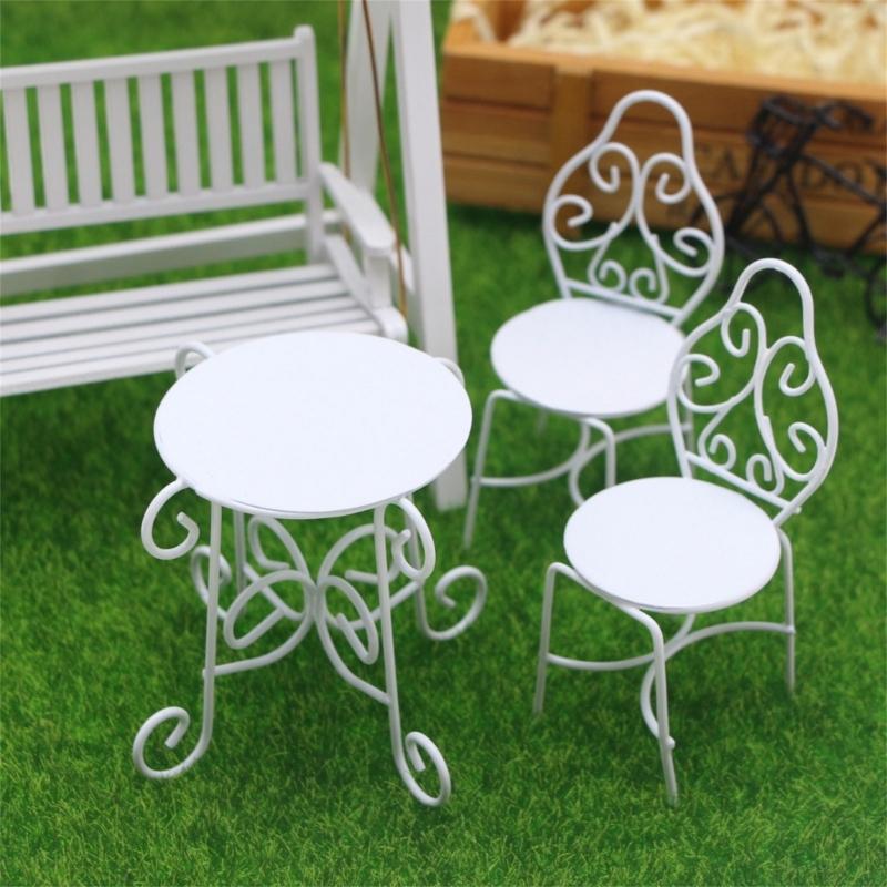 Practical Small Sturdy Metal Outdoor Furniture Set for Dollhouses Table and Chairs Garden Supplies Home Decorations