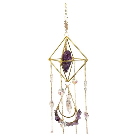 Faux Crystal Prisms Suncatcher Natural Stone Window Hanging Ornament Wind Chime Rainbow Maker C