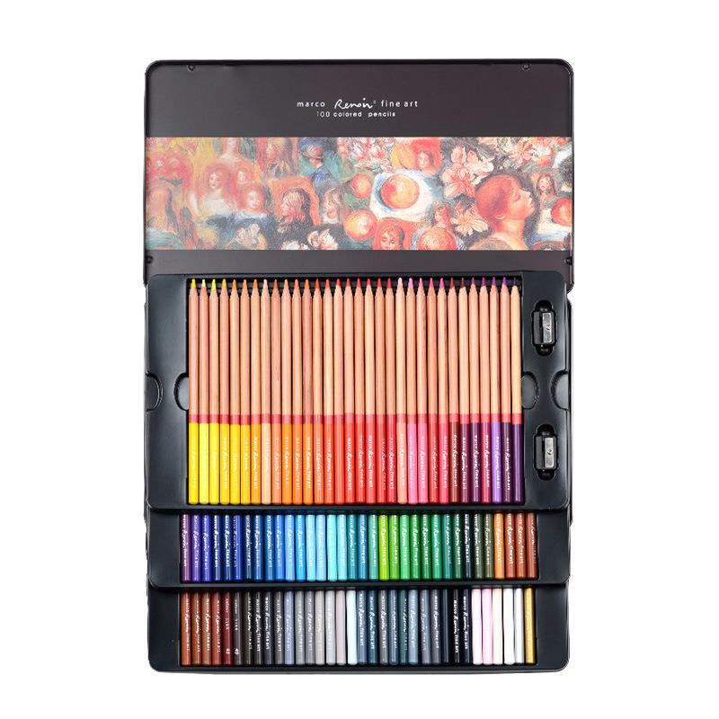 Marco Renoir 3100 Oil-Based Colored Pencils, 100 Colors for Student Drawing and Design HB