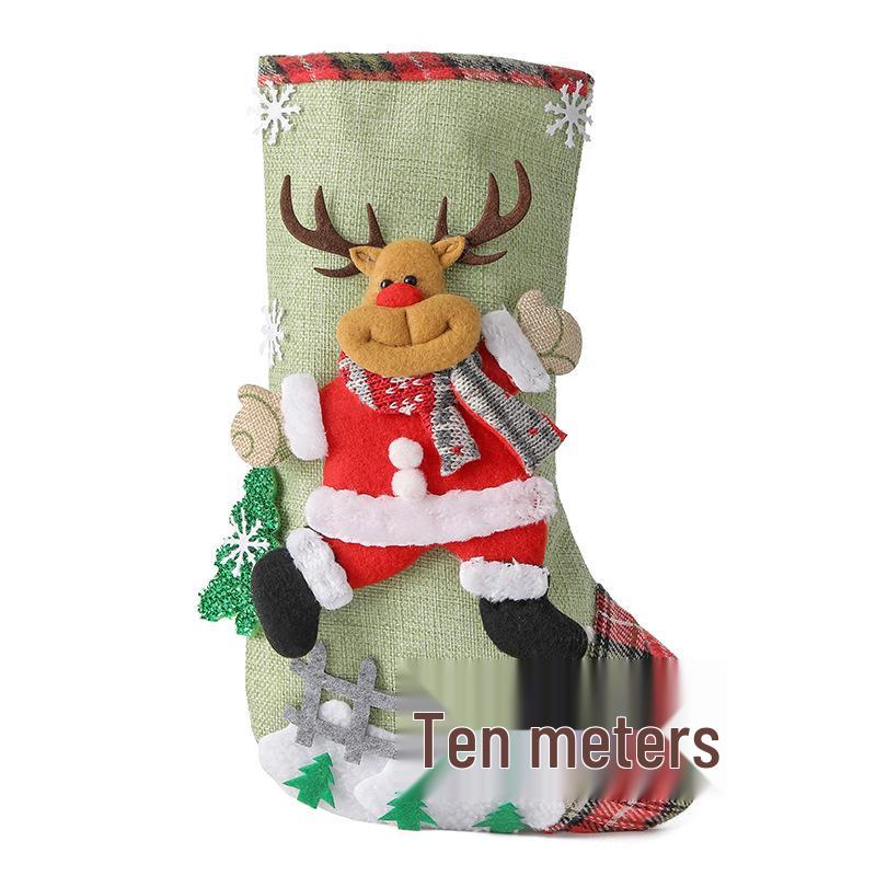 Cross-Border Christmas Burlap Stocking Gift Bag Ornament