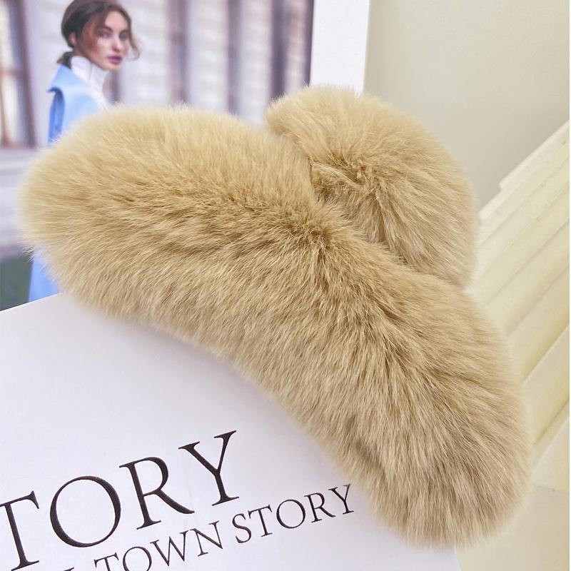 1ks Přírodní králičí kožešina Zimní chlupatá spona do vlasů