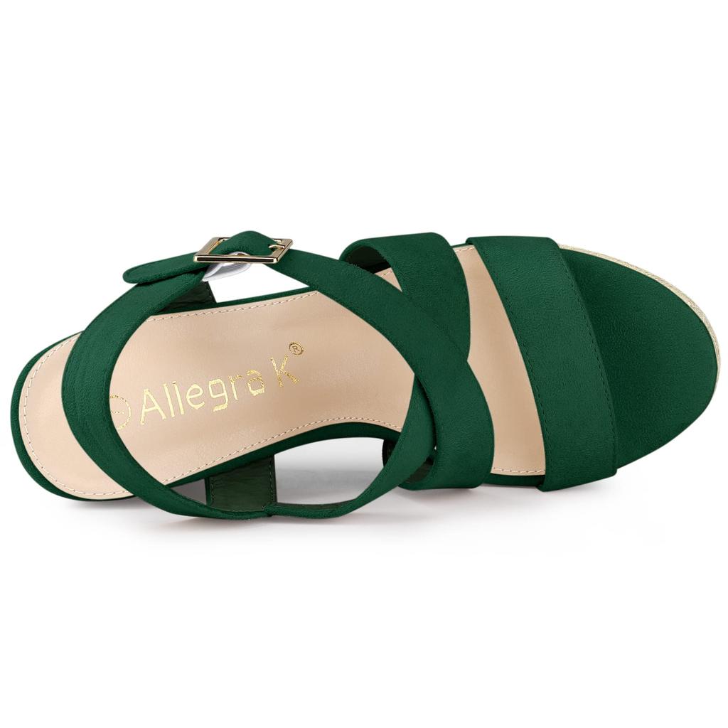 Allegra K Women's Platform Wedge Sandals, High Heels, Espadrilles, Emerald Green, Size 24.5cm