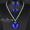Elegantes Blaues Saphir Schmuckset Damen Voll Diamant Halskette Ohrringe Ring Braut Hochzeitsparty Abendkleid Luxus