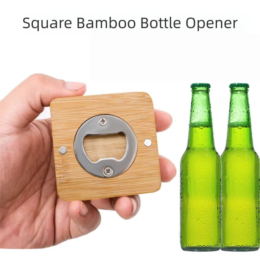 Square Round Beer Opener Wooden Beer Bottle Opener Universal Beer Cap Catche  for Home Kitchen Bar