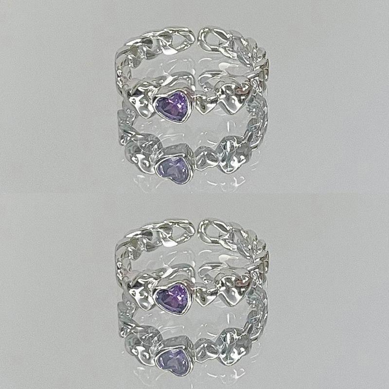 2 Pieces Adjustable Rings Purple Rhinestone Engagement Rings Y2K Rings Aesthetic Jewelry Alloy Material Gift for Women