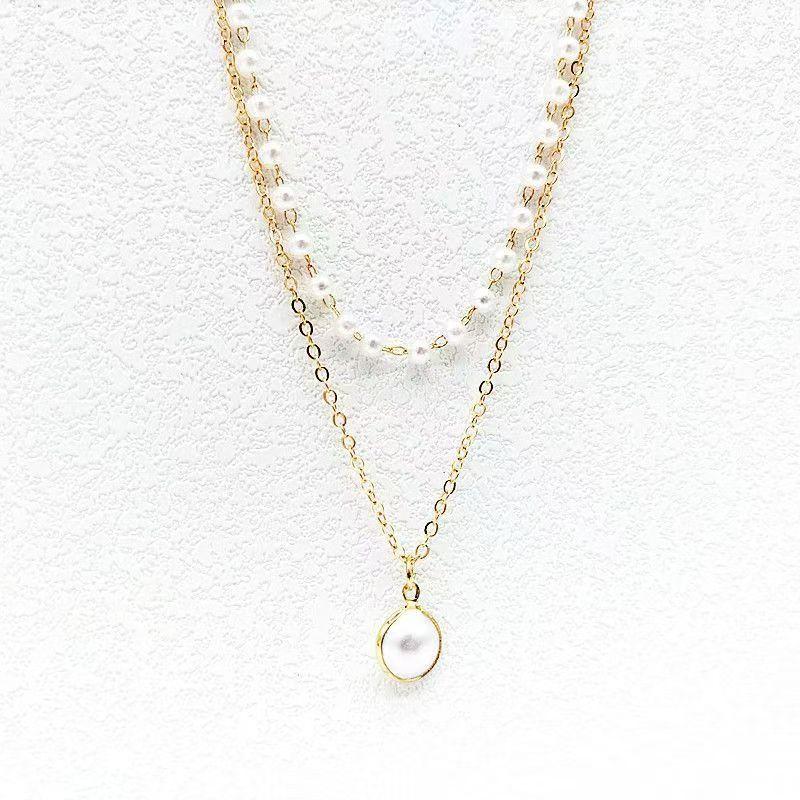 Double Layered Pearl Necklace For Women Wedding Jewelry Delicate Bridal Necklace