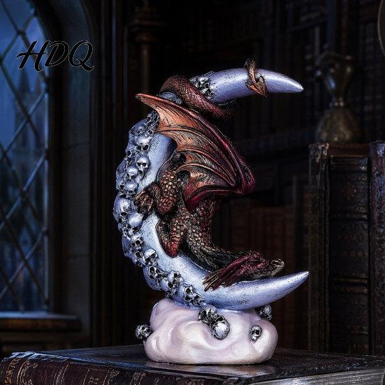 Creative Dragon Statue Skull Moon Figurine Gothic Style Sculpture Ornament for Home