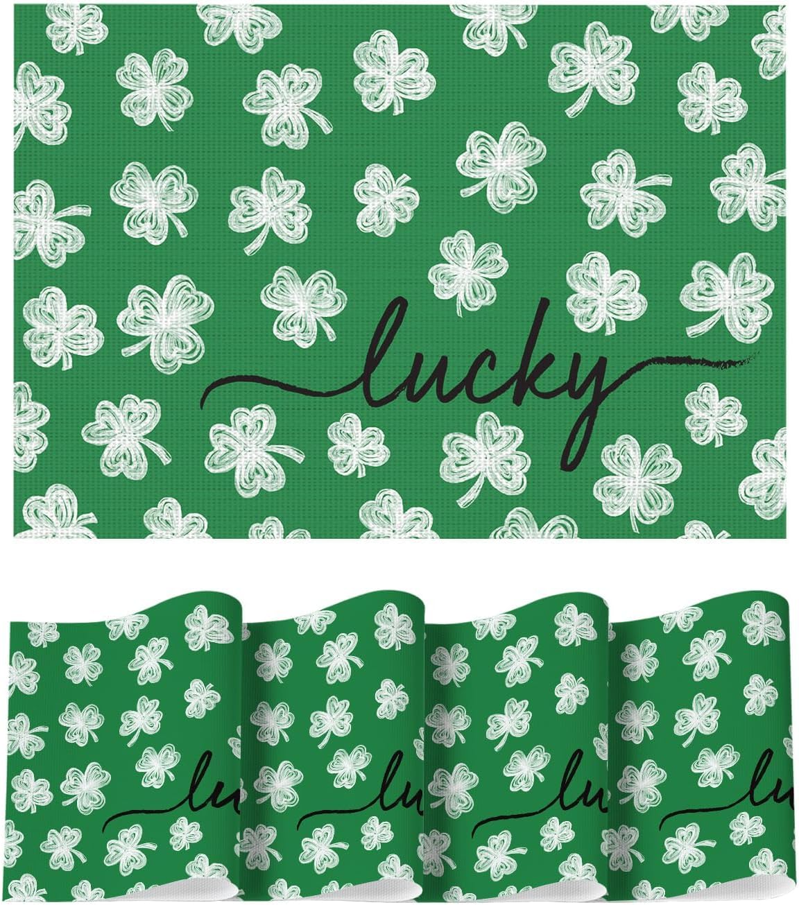 

Lucky Irish St. Patrick s Day Vinyl Placemats Set of 4,Washable Woven Non-Slip Plastic Table Mats for Spring Holiday Party Kitchen Dining Decor 4pcs-12x18