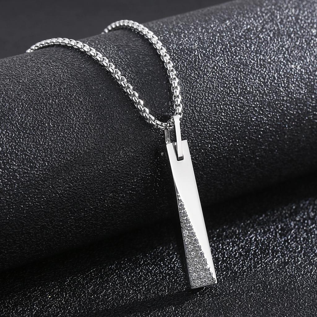 Hip Hop Gold Color Pendant Necklace Men's Women's Stainless Steel Cubic Zircon Charm Rock Jewelry Shiny Square Accessories
