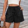 2026 European and American Women's Casual Hollow Elastic Drawstring Beach Shorts in Solid Color