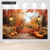 1 piece 2D flat printing autumn harvest pumpkin maple leaf street lamp background cloth decorative banner