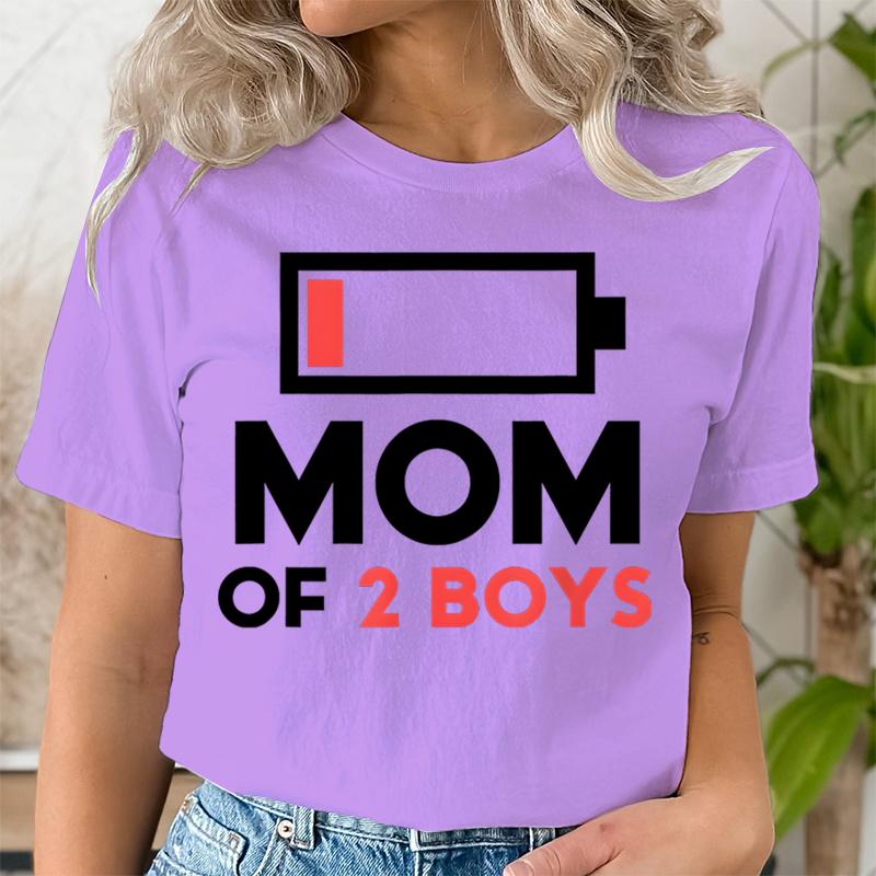 Women Clothing Graphic Mom of 2 Boys Print T Shirt Short Sleeve Ladies Mama Print Clothes Lady Tees Tops Female Womens T Shirt