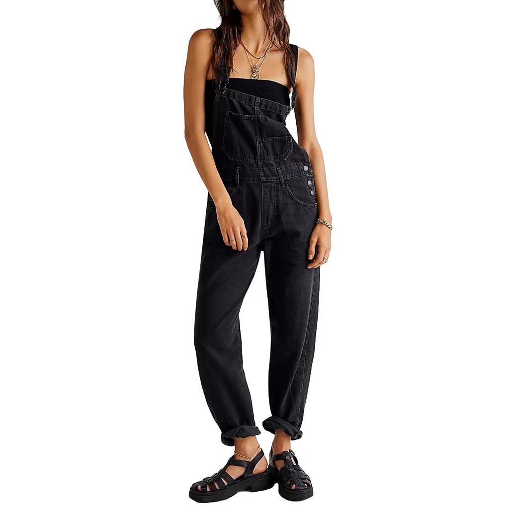 Modische Jeans-Latzhose für Damen Lockerer Schnitt Klassische Latzhose Lässige Jeans Dehnbarer Jeans-Overall Jumpsuit Verjüngende Jean-Hosen