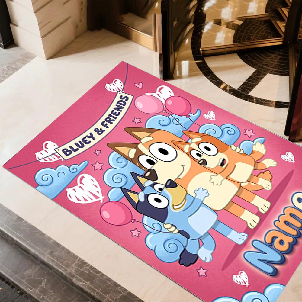 Bluey Family Adventure Customize Text Carpet Suitable for Living Rooms Study room Foyer Kitchen Anti-slip Rug Anime Office Decor