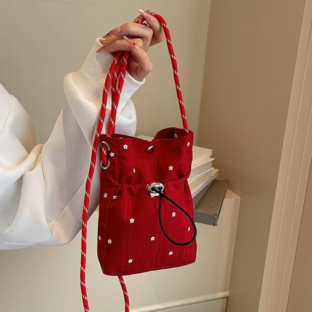 Fashion Lightweight Crossbody Bag Korean Version Flower Printed Shoulder Bag Solid Color Phone Bag Women