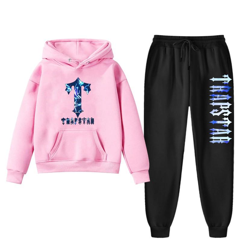 Womens Winter Casual Hooded Sweatshirt Pants Set With Print Loose Fit Streetwear