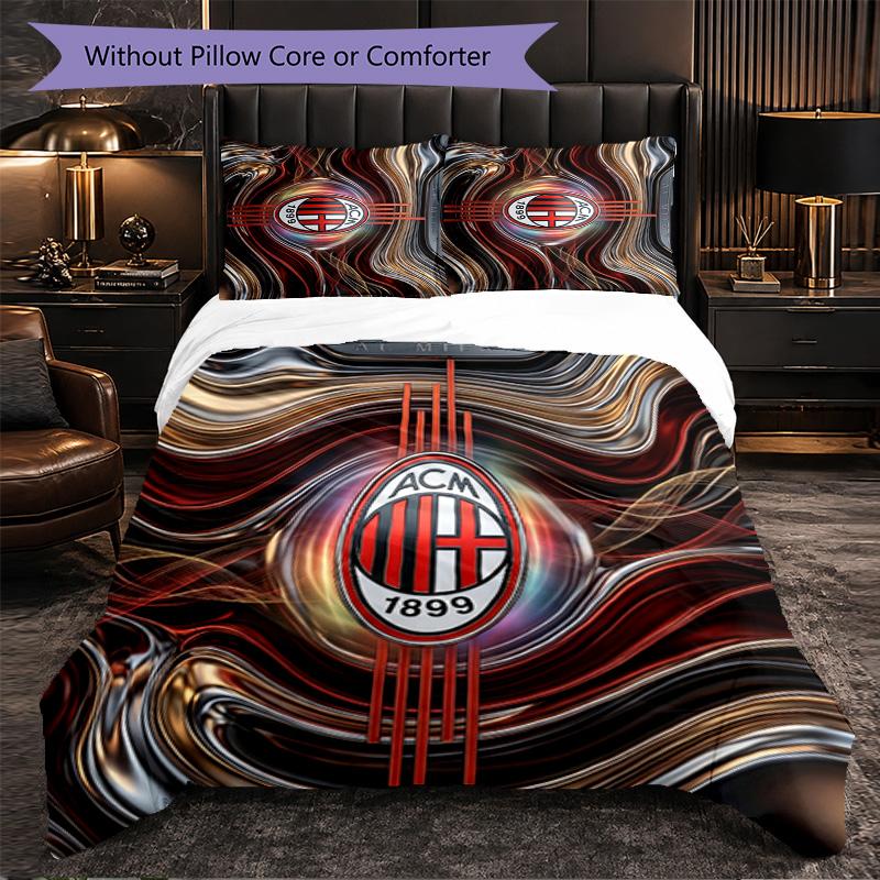 AC Milan Pattern 3?Pieces Bedding Set Soft Microfiber Duvet Cover with Pillow Cases for Bedroom
