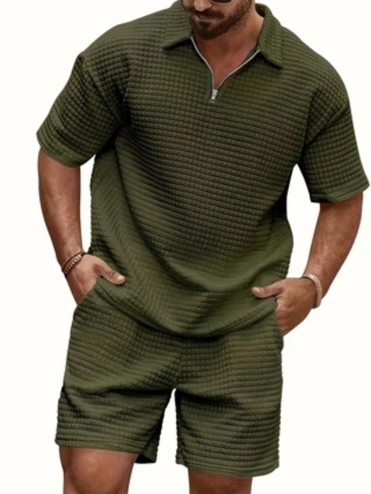 Men's Summer New Style Trendy Casual Shang Huafu Ge Comfortable Solid Color Polo Sport Set