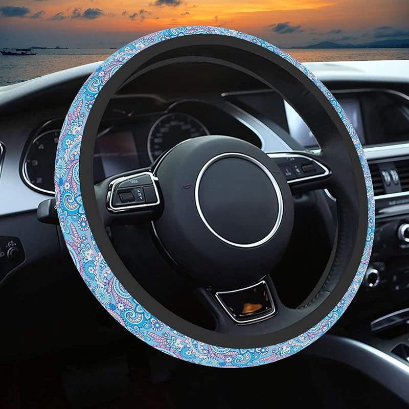Wildflower Car Steering Wheel Cover, Flower Car Accessory For Diverse Cars, Cute Floral Print Steering Wheel Cover Protector For Women, For Steering